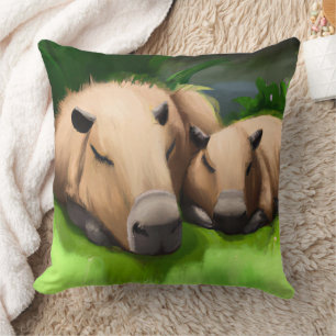 Almofada Bonito Engraçado Napping Capybaras por Pond
