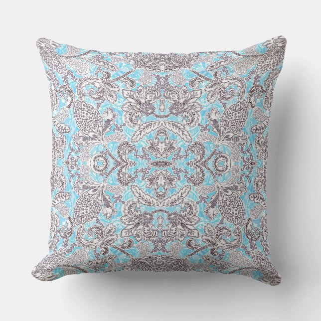 Almofada Bonito floral clássico cinza azul (Frente)