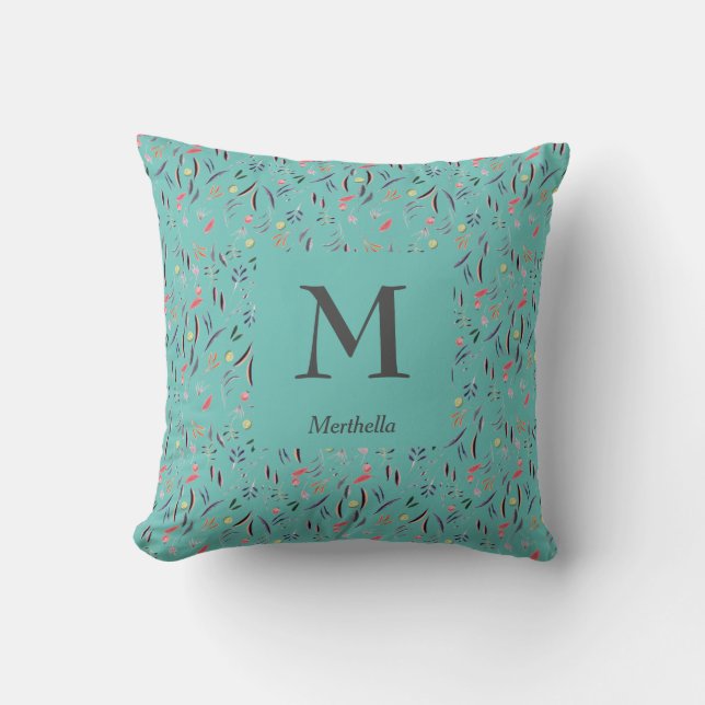 Almofada Bonito | FLORAL Teal | Personalizado | MONOGRAMA (Frente)