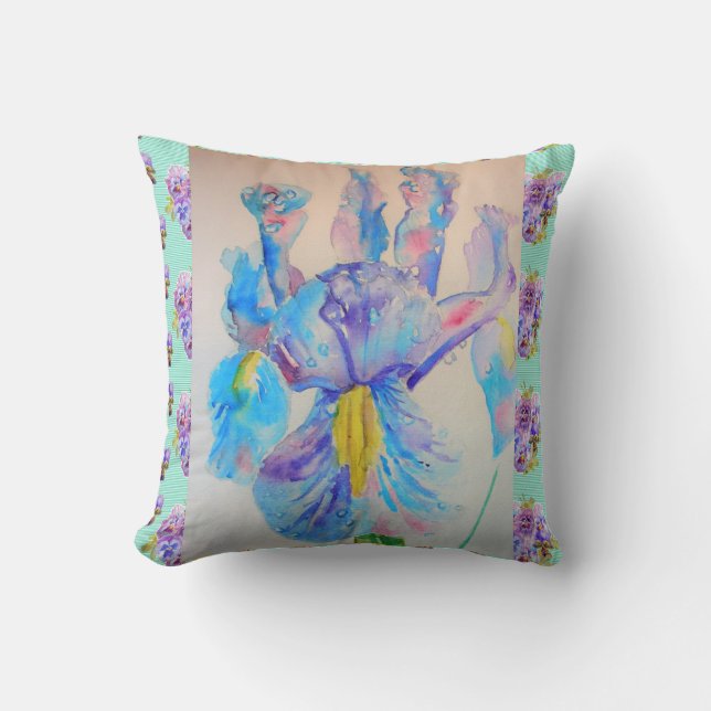 Almofada Bonito Iris Watercolor Painting Aqua Cushion (Frente)