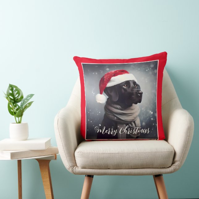 Almofada Bonito laboratório preto em Scarf e Santa Hat (Cadeira)