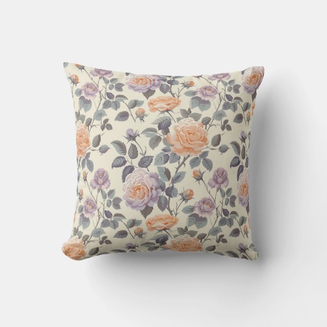 Almofada Bonito lilac mole e design floral laranja (Frente)