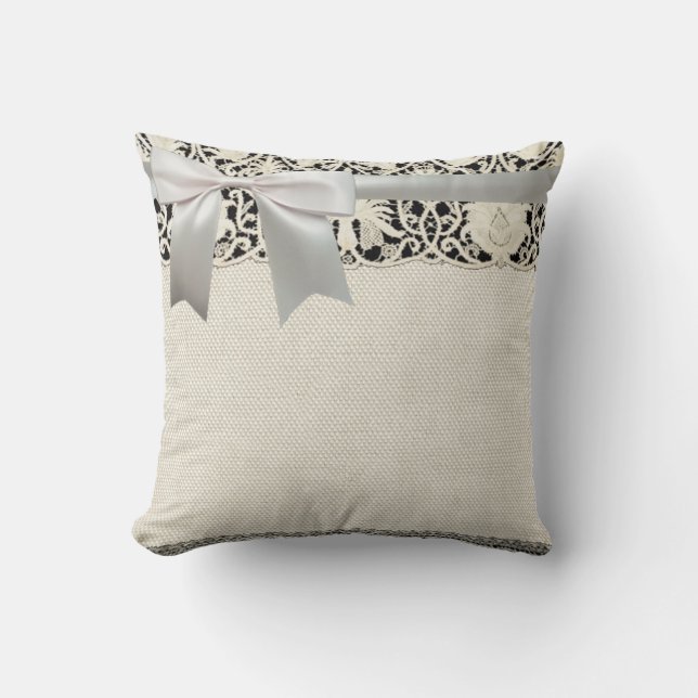Almofada Bonito Linen White Lace Antique de Casamento  (Frente)