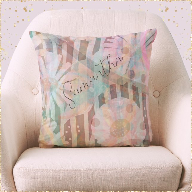 Almofada Bonito margaridas (Pretty Vintage Daisies Throw Pillow. Stylish and Chic. Add Your Name to Make it Your Own!)