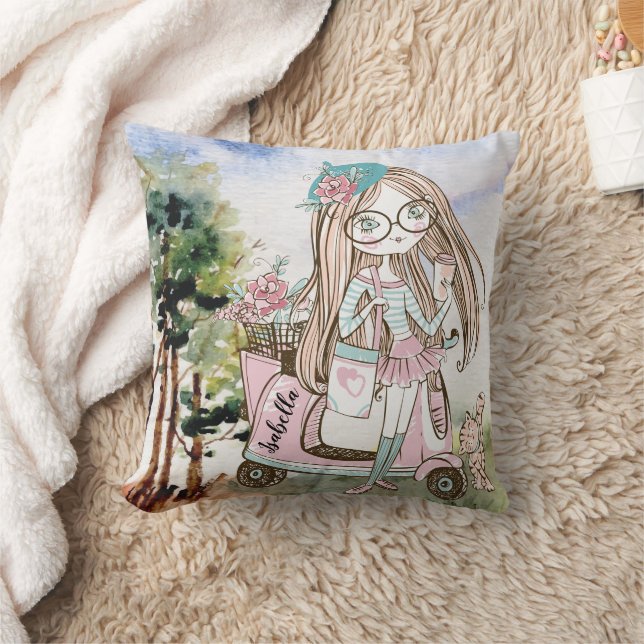 Almofada Bonito Menina Chefe em Nome Personalizado do Patin (Cobertor)