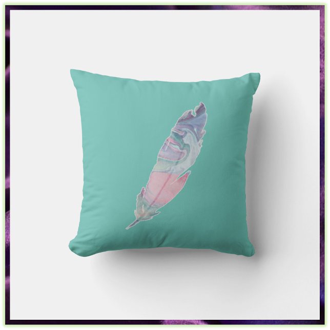 Almofada Bonito pena de Boho Turquoise (Criador carregado)