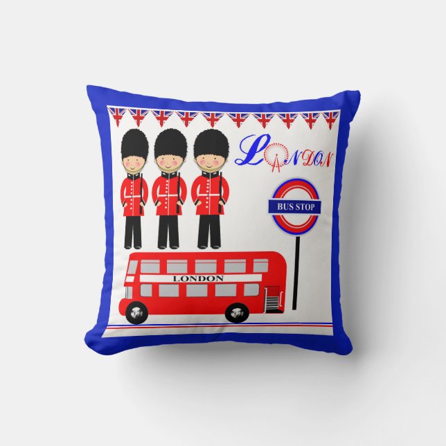 Almofada Bonito Queens Guarda Red Bus Londres Themed Design (Frente)