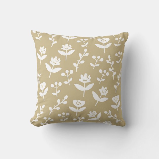 Almofada Bonito Tan Beige Floral Farmhouse Patterna Rustic (Frente)