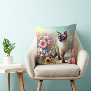 Almofada Bonitos Gatos Siameses e Flores