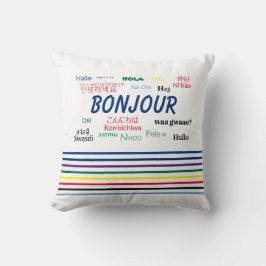 Almofada Bonjour Hello Multiple Languages Stripes