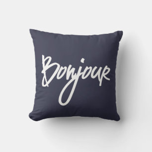 Almofada Bonjour Script (Branco) para Amantes da França