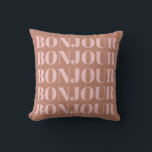 Almofada Bonjour | Tipografia Francesa Terracotta e Blush<br><div class="desc">Bonjour francês moderno e minimalista em Terracotta e Travesseiro decorativo Blush</div>