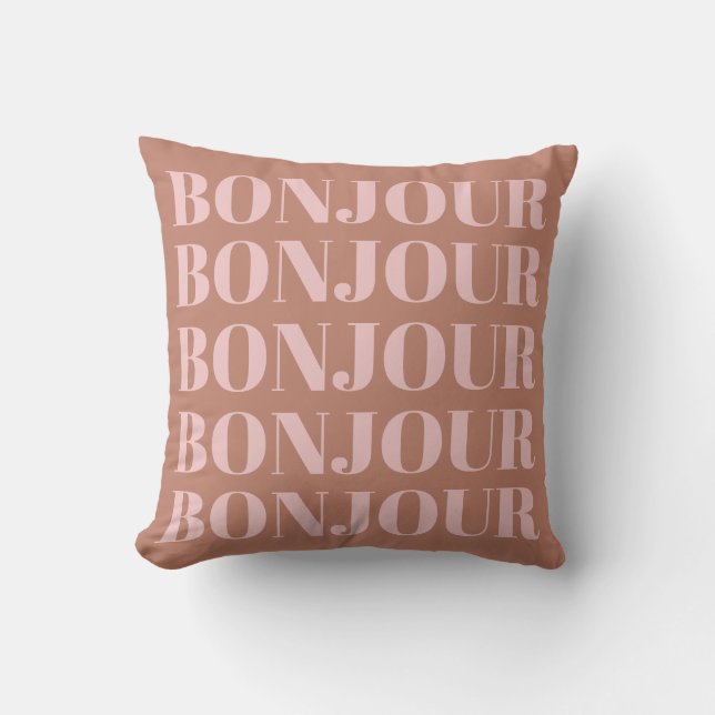 Almofada Bonjour | Tipografia Francesa Terracotta e Blush (Frente)