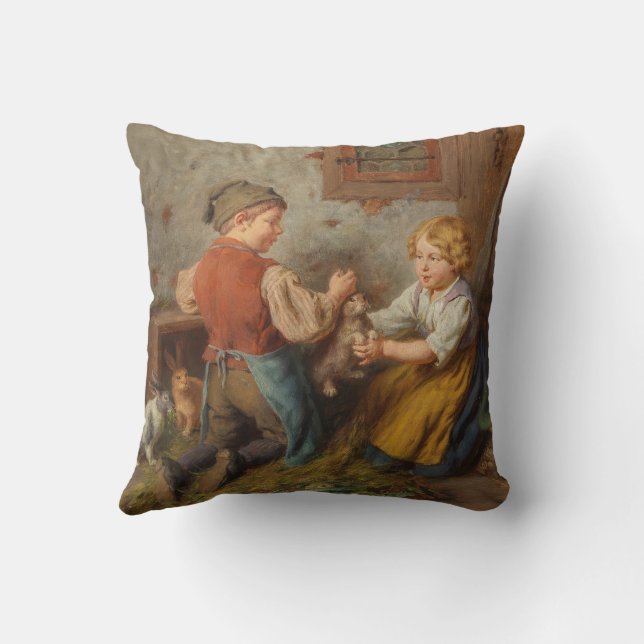 Almofada Bons Amigos (Jovens Brincando Com Coelho De Pet) (Verso)