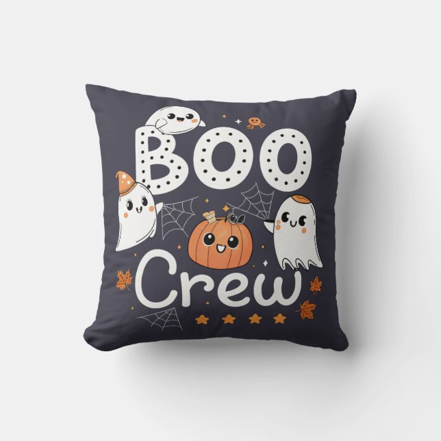 Almofada Boo Crew Cute Halloween Fantasmas e Abóbora (Frente)
