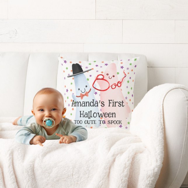 Almofada BOO Divertido Fofo Fantasminha Dia das Bruxas Berç (BOO Funny Cute Little Ghost Halloween Baby Nursery Throw Pillow Baby Nursery Baby 1st Halloween )