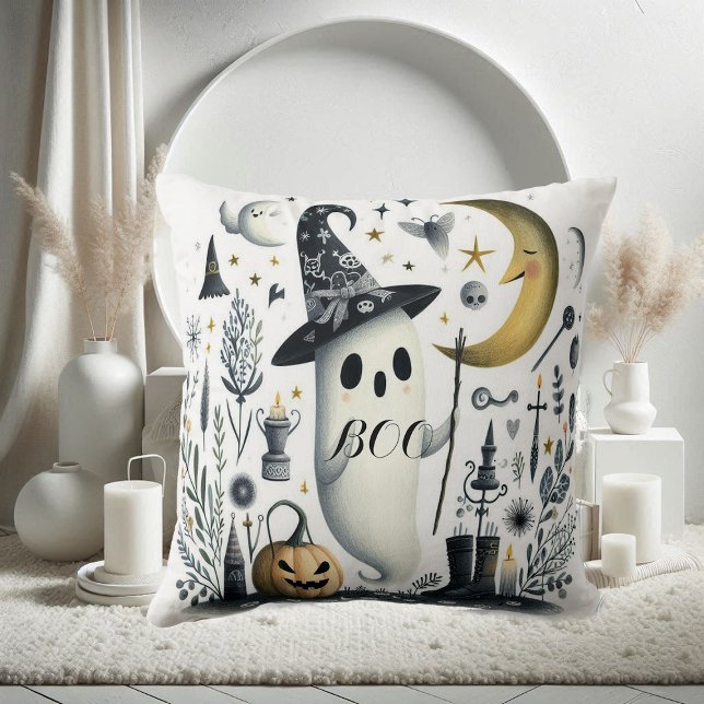 Almofada Boo Halloween Ghost Stars Night Half Moon (Boo Halloween Ghost Stars Night Half Moon Jack Fun Throw Pillow)