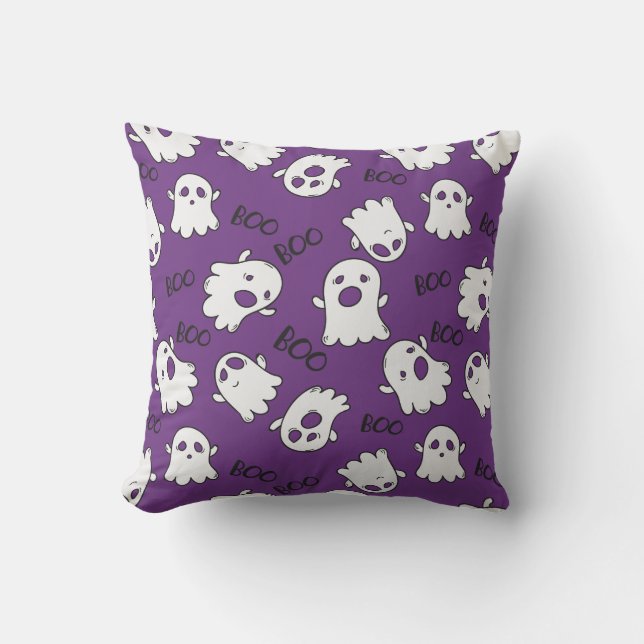 Almofada Boo Spooky Ghost com fundo roxo (Frente)