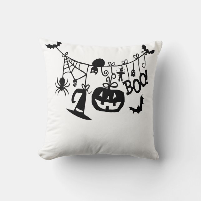 Almofada Boo Trick ou Treine Bats de Halloween, Pumpkins (Frente)