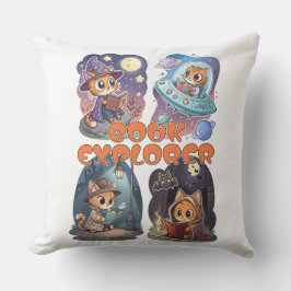 Almofada Book Explorer – Cute Cat Reading Adventure