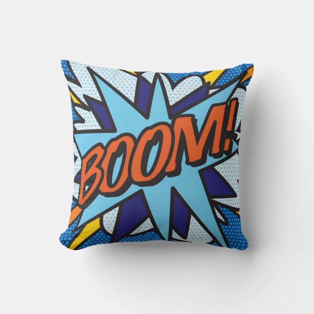 Almofada BOOM BANG Diversão Arte Pop de Quadrinhos Retrô (Frente)