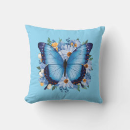 Almofada Borboleta Azul Graciosa em Floral