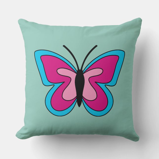 Almofada Borboleta Azul Magenta Rosa (Frente)
