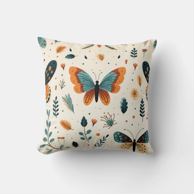 Almofada Borboleta Boho e Prados Botânicos (Frente)