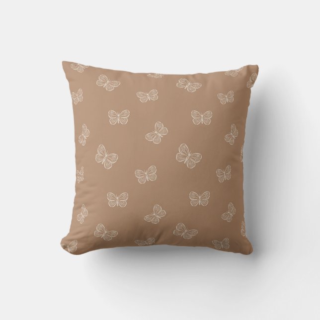Almofada Borboleta Boho Moderna Menina Neutra Marrom Bege (Frente)