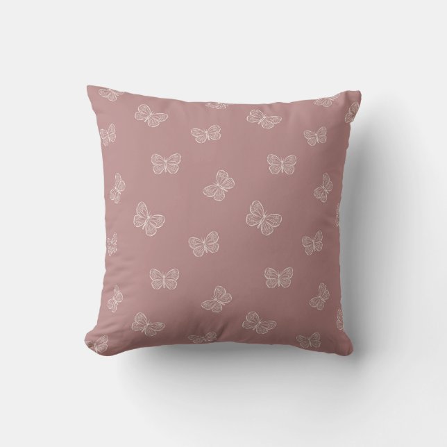 Almofada Borboleta Boho Moderno Bebê Menina Rosa Mauve Suav (Frente)