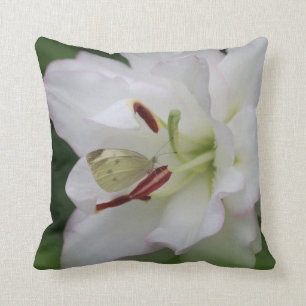Almofada Borboleta Branca de Couve na Foto Lily Flower