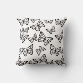 Almofada Borboleta Brilhante Decoração Preta e Branca de La