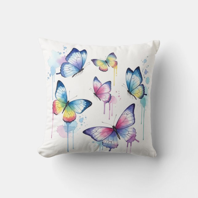 Almofada Borboleta com Efeito de Gotejamento Pastel em Aqua (Frente)