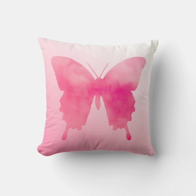 Almofada Borboleta de Aquarela - Fúcsia e Rosa (Frente)