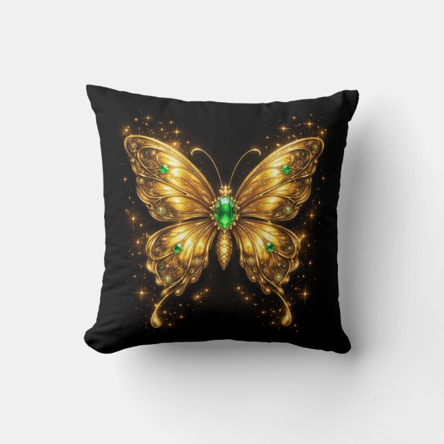 Almofada Borboleta de Cristal Esmeralda Dourada (Frente)