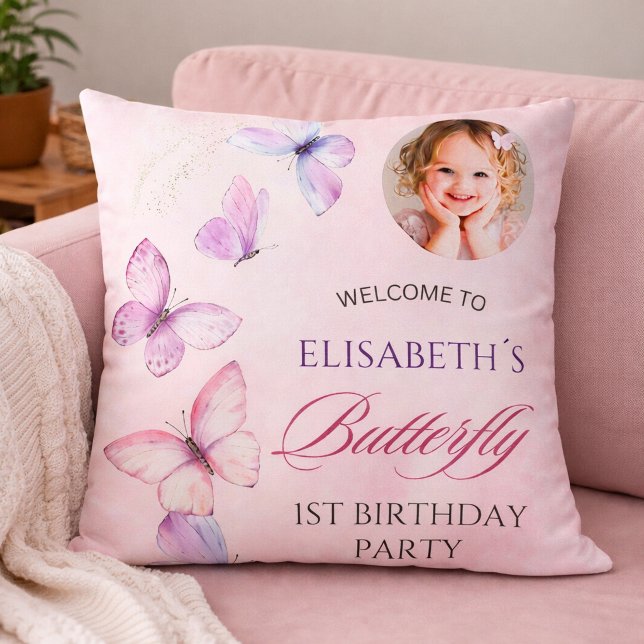Almofada Borboleta de Foto Personalizada para 1º Aniversári (Criador carregado)