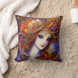 Almofada Borboleta E Deusa De Jardim Em Blues De Aquarela