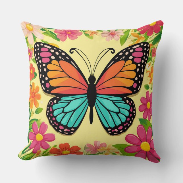 Almofada Borboleta em Ambiente Floral (Frente)