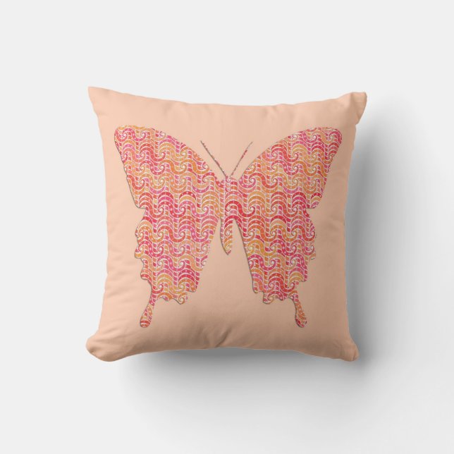 Almofada Borboleta em forma de onda - rosa e laranja (Frente)