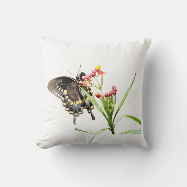 Almofada Borboleta em Milkweed Blooms, White (Frente)