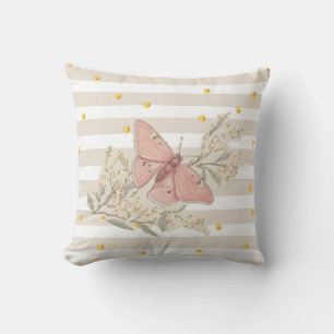 Almofada Borboleta floral cor-de-rosa marfim branco-vitage