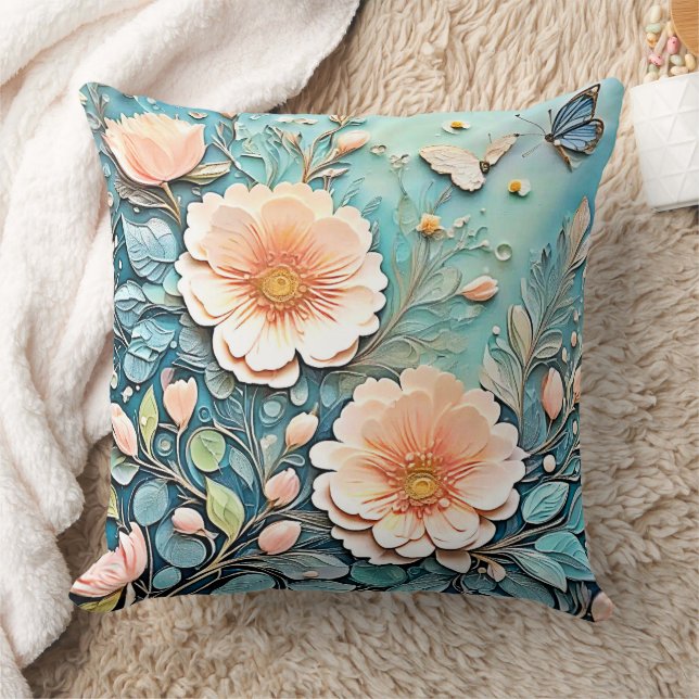 Almofada Borboleta Floral Pastel Art (Cobertor)