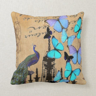 Almofada borboleta moderna do azul de pavão do vintage do