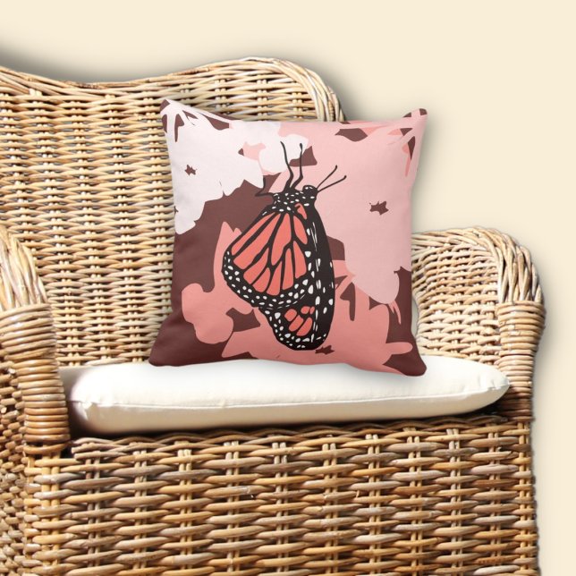 Almofada Borboleta Monarca Estilizada Rosa Divertida (Fun Pink Stylized Monarch Butterfly Throw Pillow)