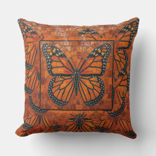 Almofada Borboleta Monarca Mosaico Laranja Vermelho Preto