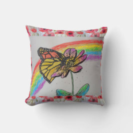 Almofada Borboleta Monarca Pintura Arco-Íris Cushion