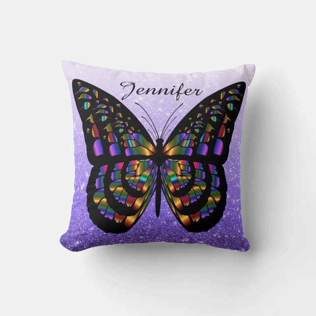 Almofada Borboleta multicolorida personalizada em azul (Frente)