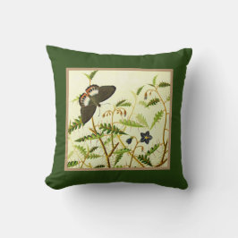 Almofada Borboleta no Blooming Bush Vintage Art em Verde