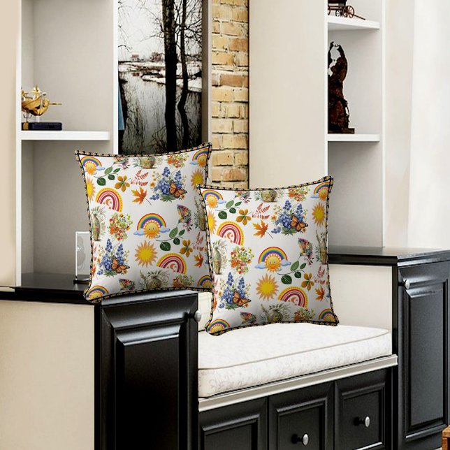 Almofada Borboleta primavera Garden Rainbow Sunshine Greene (Spring Garden Butterfly Rainbow Sunshine Greenery Throw Pillow)