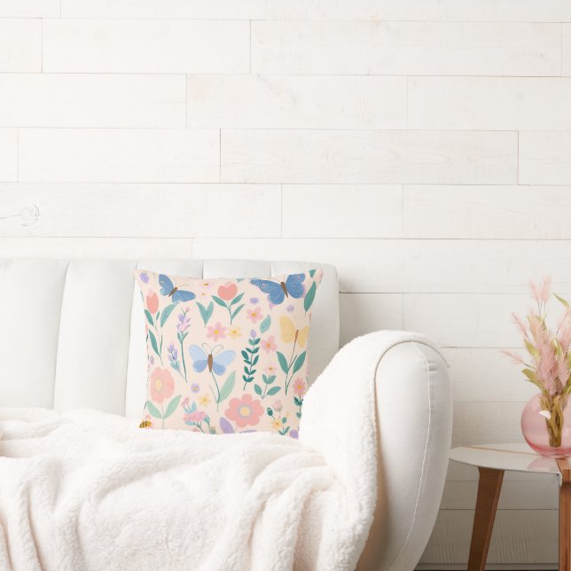 Almofada Borboleta Rosa-Rosa-Rosa-Bonita-Primavera Floral B (Sofá)